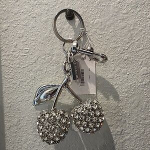 Coach Rhinestone Silver Glitter Cherry Key Holder - New With Tags And Coach Box